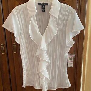Style & Co. Women's White Pleated Ruffle Blouse